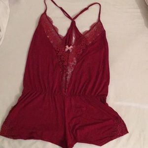 Red Victoria secret pj romper with lace